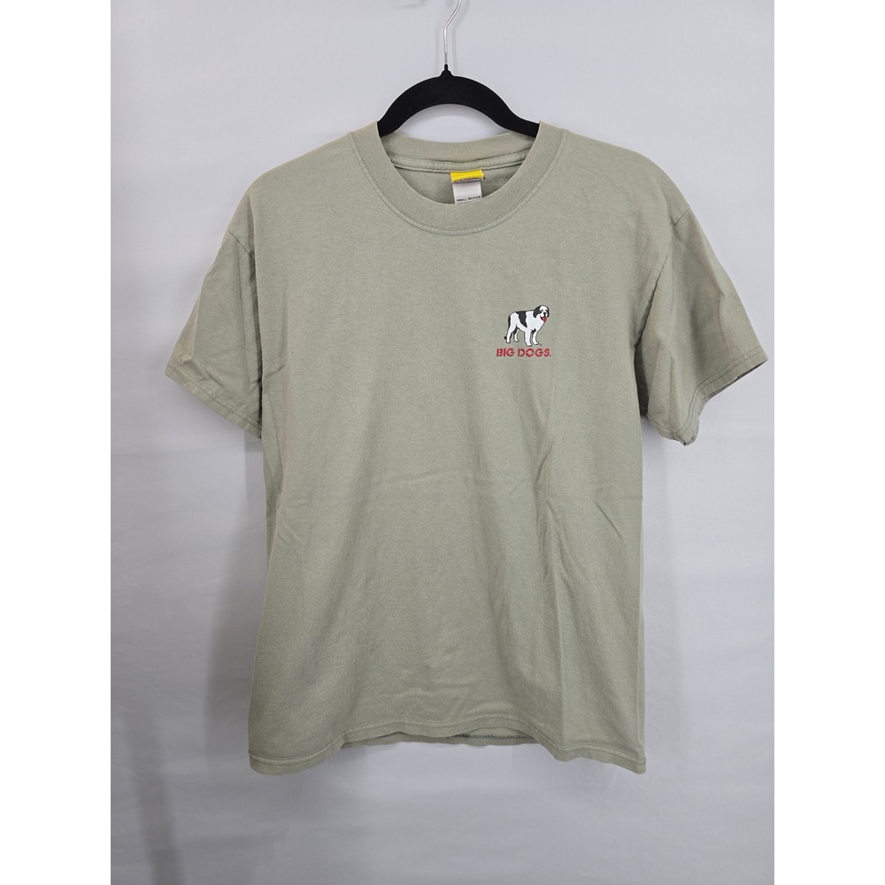 Vintage 2002 Big Dogs Adjust Your Attitude Graphic T-Shirt Tan Mens Small Medium